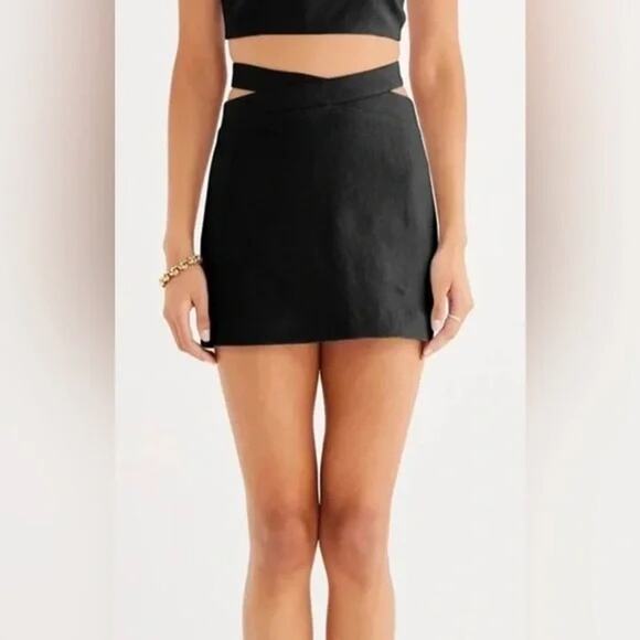 NWT Rumer Avalon Linen High Waist Tie Wrap Mini Skirt Back Zip Up S Natural - Picture 1 of 15